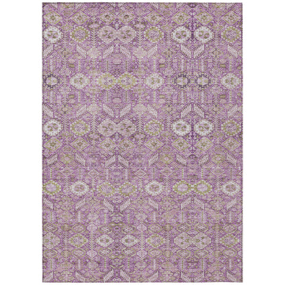 9' X 12' Lavender and Ivory Floral Washable Non Skid Indoor Outdoor Area Rug