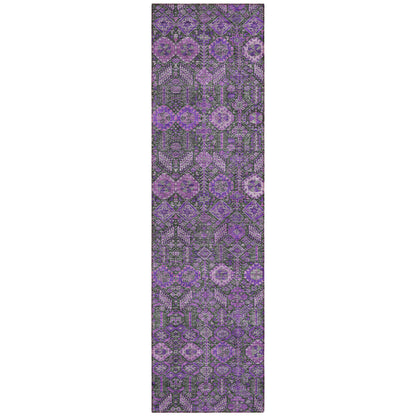 8' Runner Purple and Green Floral Washable Non Skid Indoor Outdoor Runner Rug