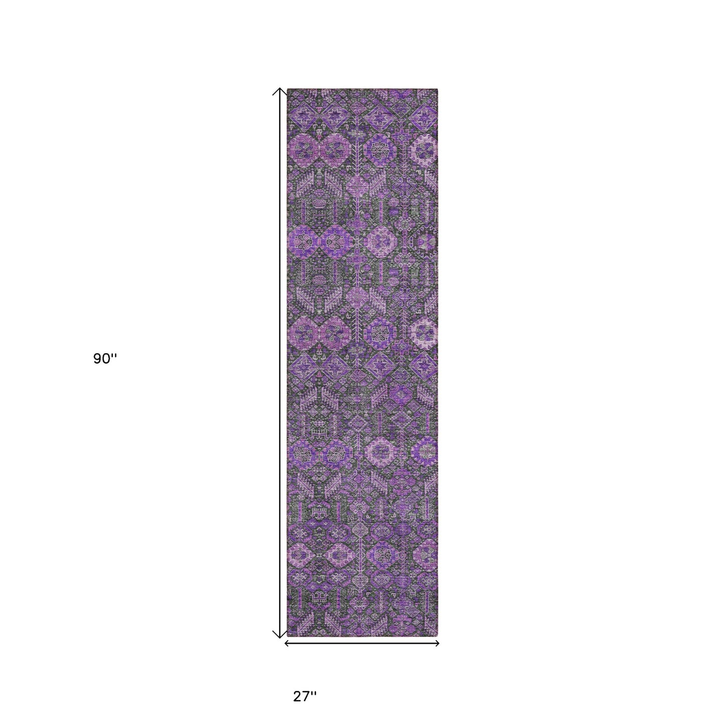 8' Runner Purple and Green Floral Washable Non Skid Indoor Outdoor Runner Rug