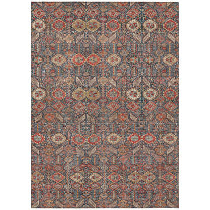 8' X 10' Red and Dark Blue Floral Washable Non Skid Indoor Outdoor Area Rug