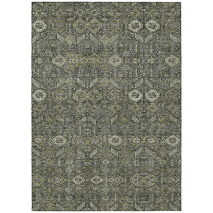 8' X 10' Moss Green and Gray Floral Washable Non Skid Indoor Outdoor Area Rug