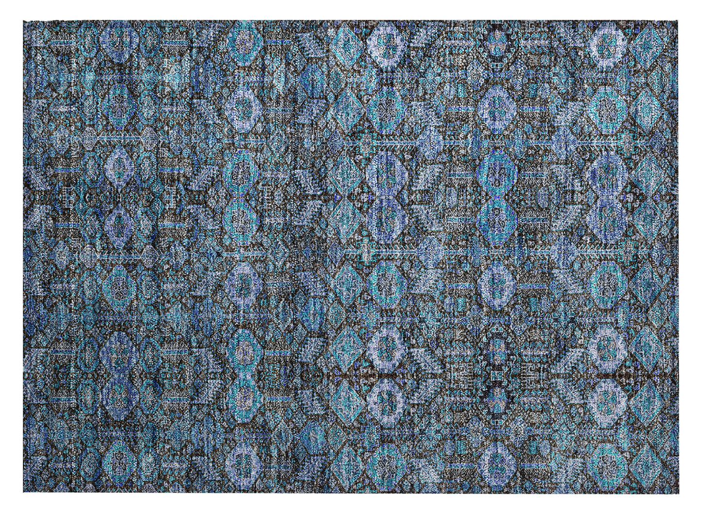 2' X 3' Blue and Coffee Floral Washable Non Skid Indoor Outdoor Area Rug