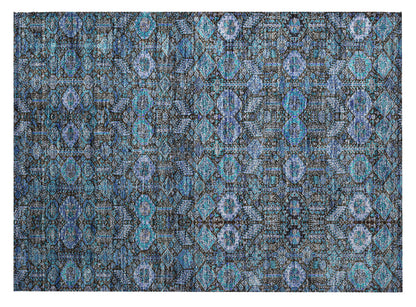 2' X 3' Blue and Coffee Floral Washable Non Skid Indoor Outdoor Area Rug