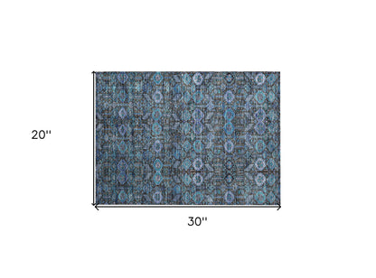 2' X 3' Blue and Coffee Floral Washable Non Skid Indoor Outdoor Area Rug