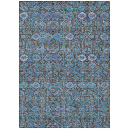 3' X 4' Blue and Coffee Floral Washable Non Skid Indoor Outdoor Area Rug