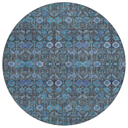 8' X 8' Teal Round Tribal Washable Indoor Outdoor Area Rug