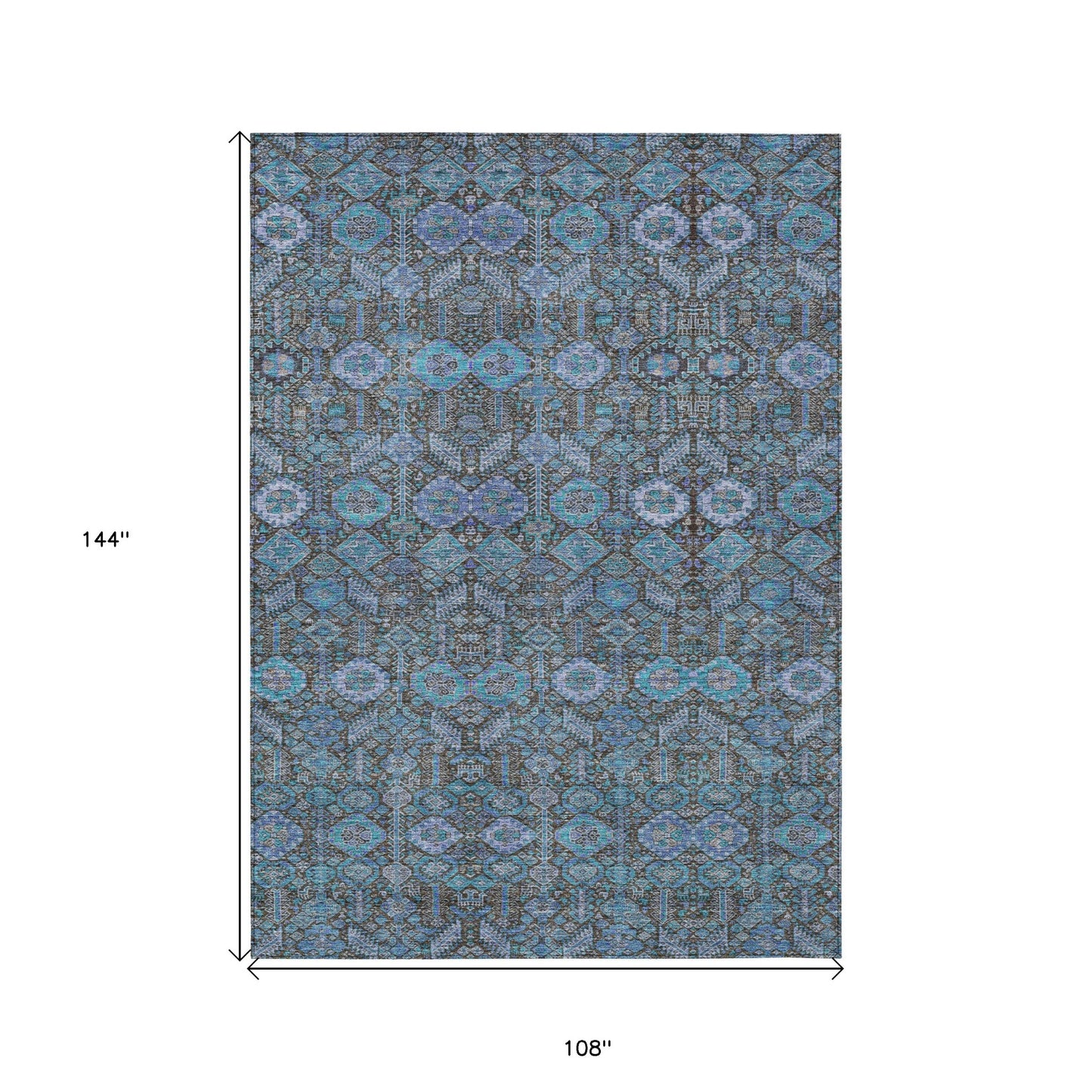 9' X 12' Blue and Coffee Floral Washable Non Skid Indoor Outdoor Area Rug