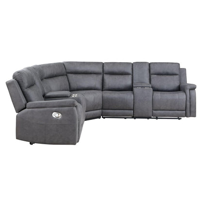 Gray Faux Leather Reclining Curved Corner Sectional With Console HomeRoots