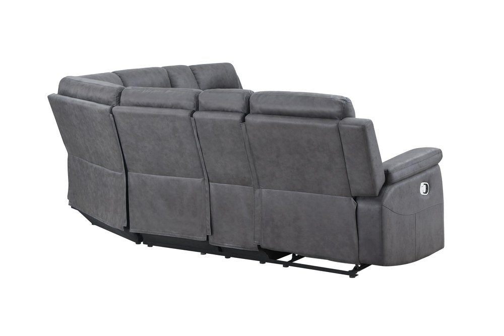 Gray Faux Leather Reclining Curved Corner Sectional With Console HomeRoots