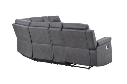 Gray Faux Leather Reclining Curved Corner Sectional With Console HomeRoots