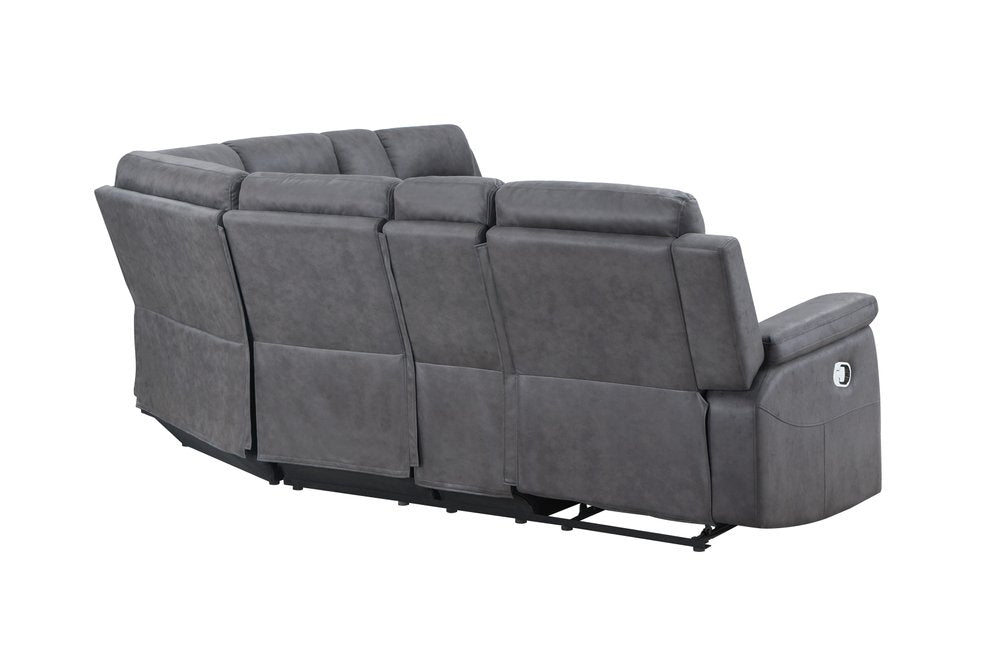 Gray Faux Leather Reclining Curved Corner Sectional With Console HomeRoots