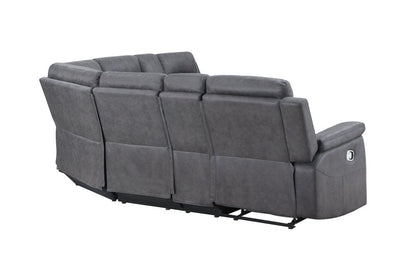 Gray Faux Leather Reclining Curved Corner Sectional With Console HomeRoots