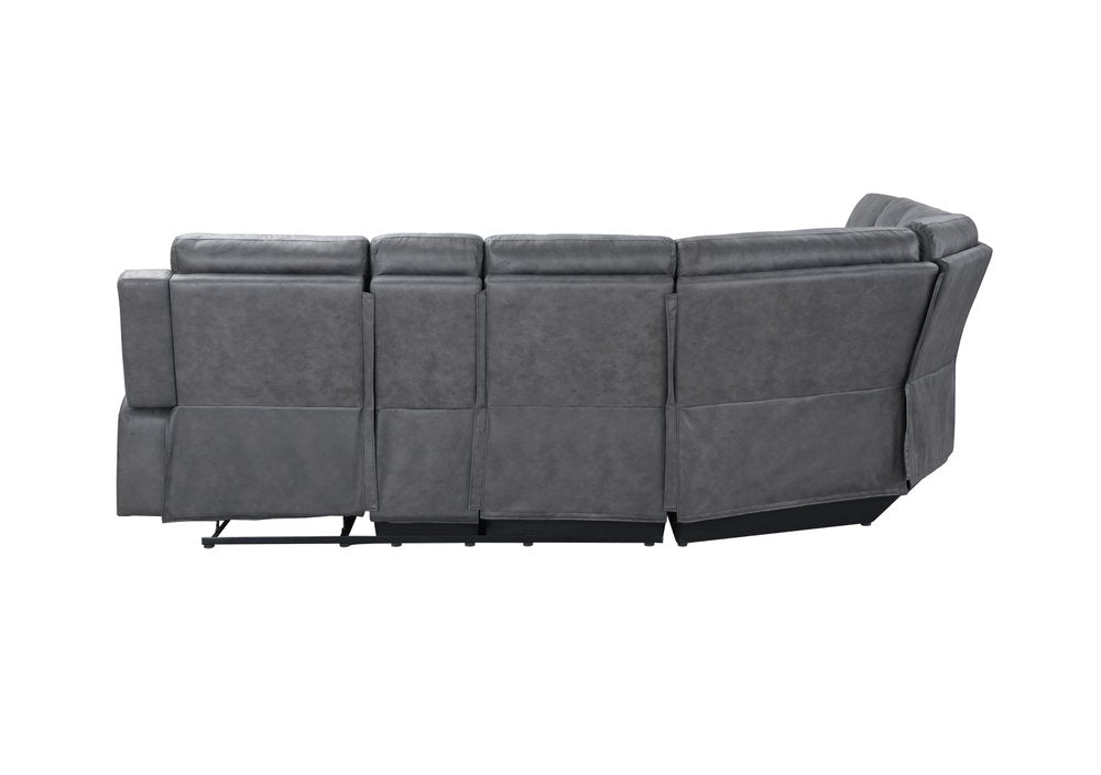 Gray Faux Leather Reclining Curved Corner Sectional With Console HomeRoots
