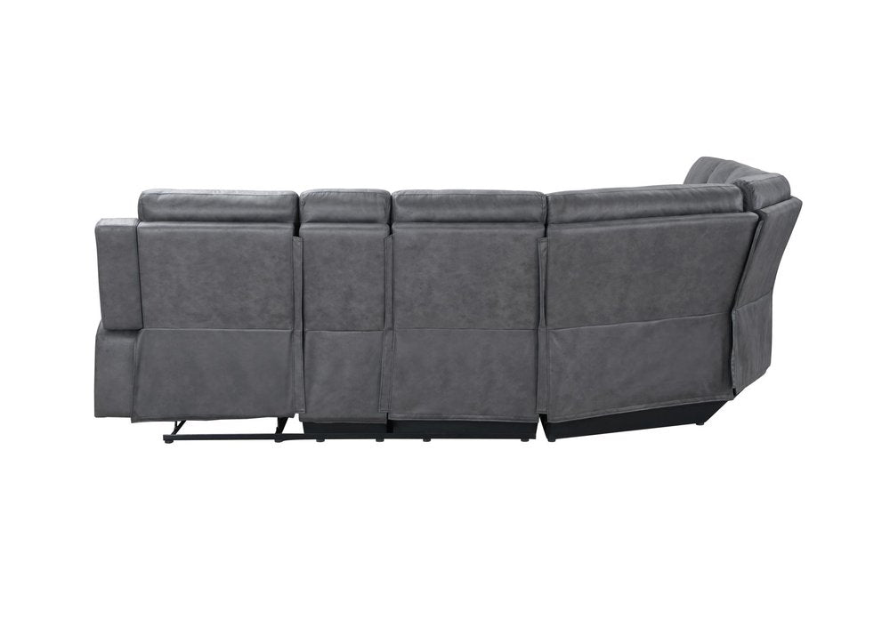 Gray Faux Leather Reclining Curved Corner Sectional With Console HomeRoots