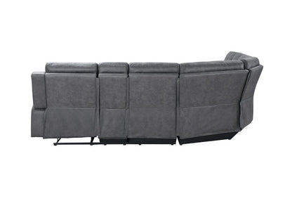 Gray Faux Leather Reclining Curved Corner Sectional With Console HomeRoots