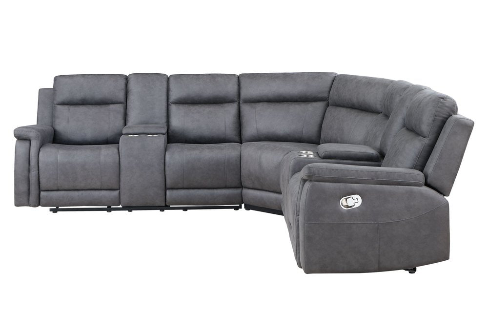 Gray Faux Leather Reclining Curved Corner Sectional With Console HomeRoots