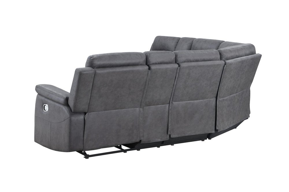 Gray Faux Leather Reclining Curved Corner Sectional With Console HomeRoots
