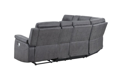 Gray Faux Leather Reclining Curved Corner Sectional With Console HomeRoots