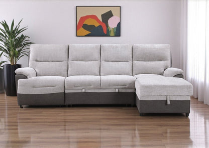 Beige And Brown Fabric Sleeper L Shaped Three Piece Sofa and Storage Chaise Sectional HomeRoots