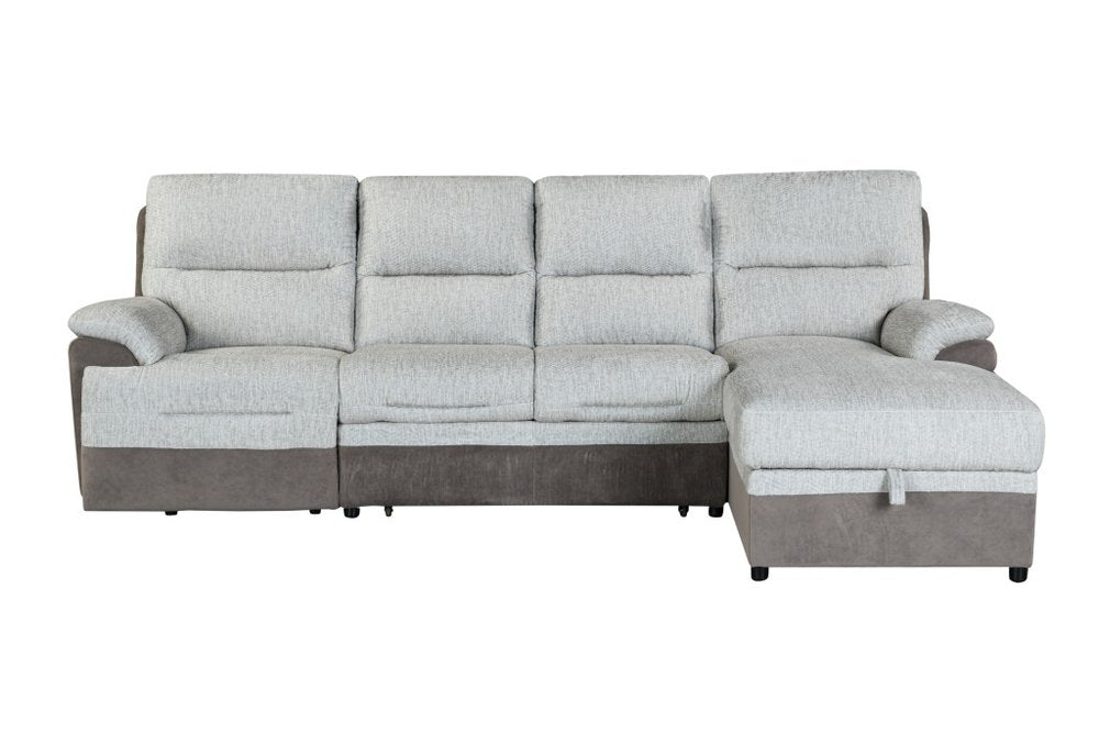 Beige And Brown Fabric Sleeper L Shaped Three Piece Sofa and Storage Chaise Sectional HomeRoots