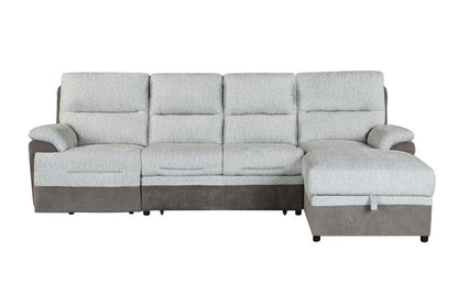 Beige And Brown Fabric Sleeper L Shaped Three Piece Sofa and Storage Chaise Sectional HomeRoots
