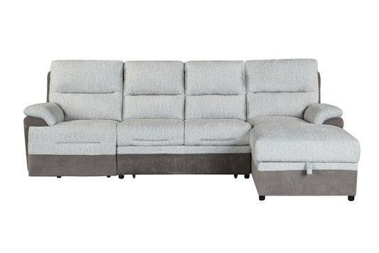 Beige And Brown Fabric Sleeper L Shaped Three Piece Sofa and Storage Chaise Sectional HomeRoots