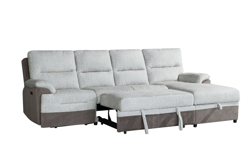 Beige And Brown Fabric Sleeper L Shaped Three Piece Sofa and Storage Chaise Sectional HomeRoots