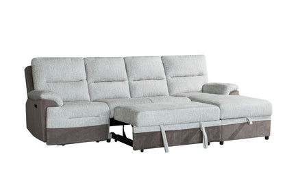 Beige And Brown Fabric Sleeper L Shaped Three Piece Sofa and Storage Chaise Sectional HomeRoots