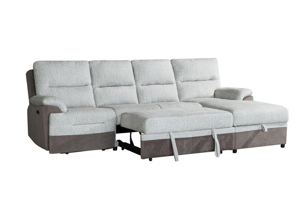 Beige And Brown Fabric Sleeper L Shaped Three Piece Sofa and Storage Chaise Sectional HomeRoots