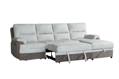 Beige And Brown Fabric Sleeper L Shaped Three Piece Sofa and Storage Chaise Sectional HomeRoots