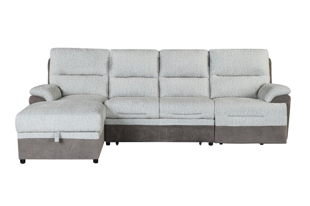 Beige And Brown Fabric Sleeper L Shaped Three Piece Sofa and Storage Chaise Sectional HomeRoots