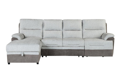 Beige And Brown Fabric Sleeper L Shaped Three Piece Sofa and Storage Chaise Sectional HomeRoots