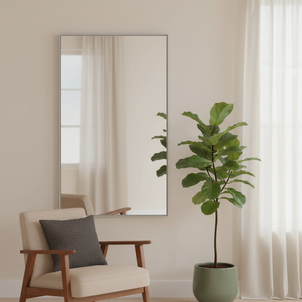59" Silver Metal Leaning Framed Full Length Mirror