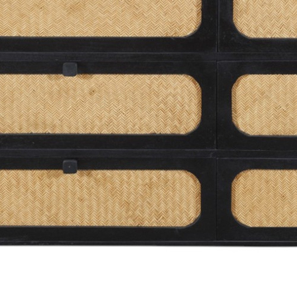 56" Black And Natural Rattan And Solid Wood Six Drawer Double Dresser — view 10