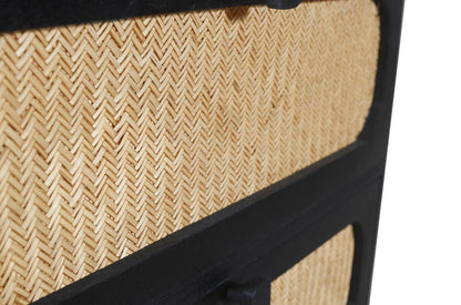 56" Black And Natural Solid Wood And Rattan Six Drawer Double Dresser HomeRoots
