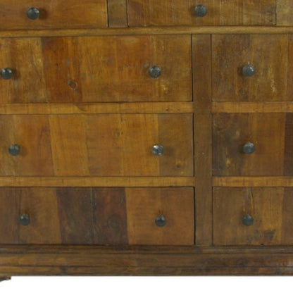 60" Brown Reclaimed Wood Nine Drawer Double Dresser HomeRoots