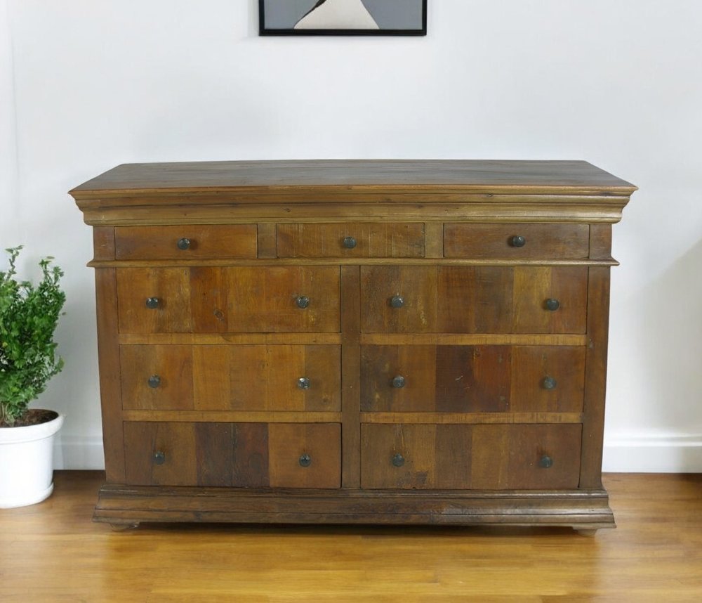 60" Brown Reclaimed Wood Nine Drawer Double Dresser HomeRoots