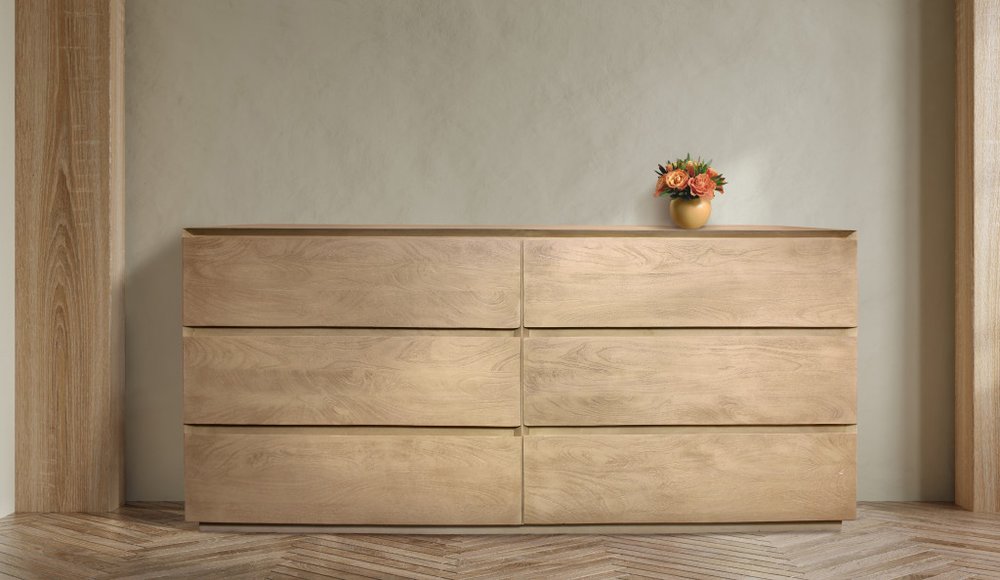 72" Natural Solid Wood Six Drawer Double Dresser — view 2