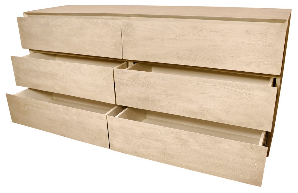 72" Natural Solid Wood Six Drawer Double Dresser — view 3