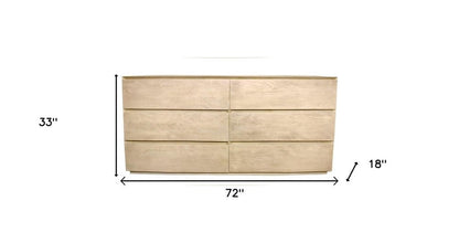 72" Natural Solid Wood Six Drawer Double Dresser HomeRoots