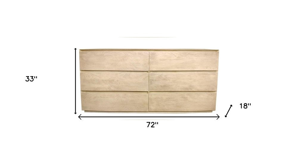 72" Natural Solid Wood Six Drawer Double Dresser — view 7