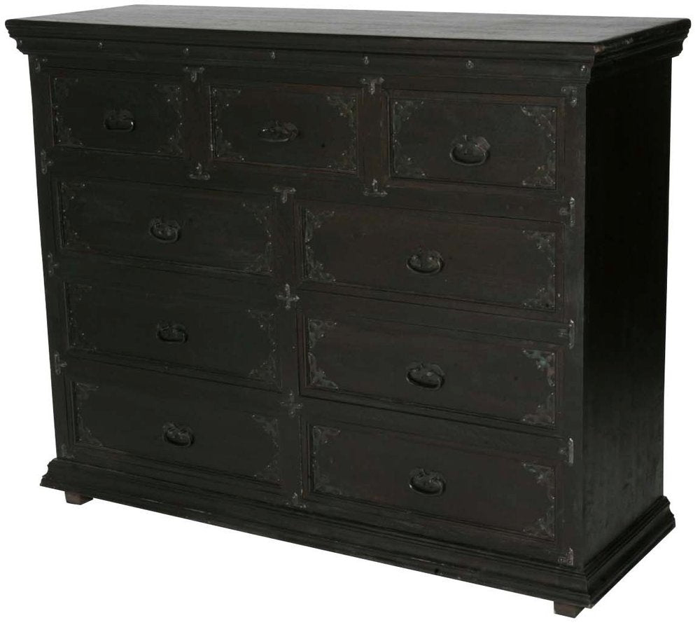 60" Dark Brown Carved Scrollwork Solid Wood Nine Drawer Double Dresser HomeRoots