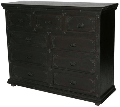 60" Dark Brown Carved Scrollwork Solid Wood Nine Drawer Double Dresser HomeRoots