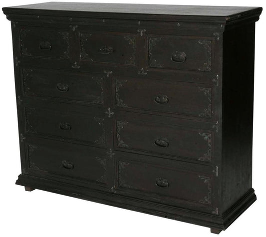 60" Dark Brown Carved Scrollwork Solid Wood Nine Drawer Double Dresser HomeRoots