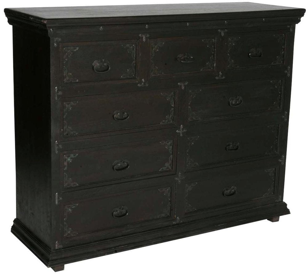 60" Dark Brown Carved Scrollwork Solid Wood Nine Drawer Double Dresser HomeRoots