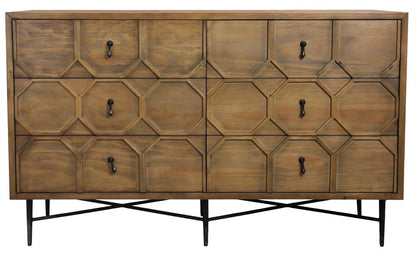 60" Natural Carved Geometric Solid Wood Six Drawer Double Dresser HomeRoots