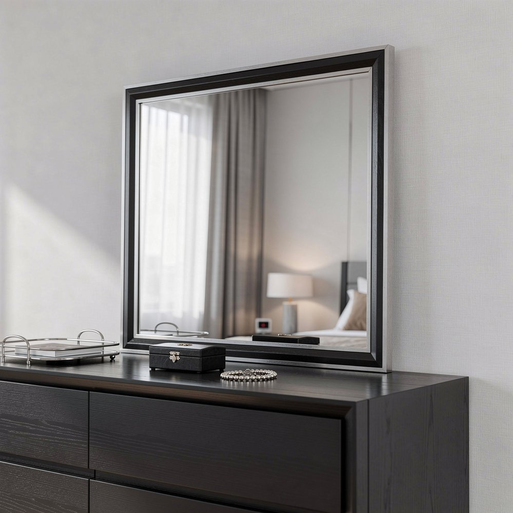 39" Black And Gray Wood Dresser Mount Framed Mirror HomeRoots