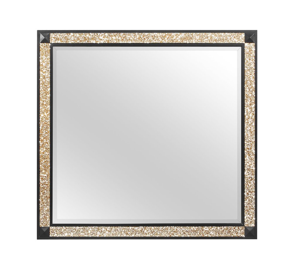 36" Black And Gold Faux Crystal And Wood Dresser Mount Framed Mirror HomeRoots