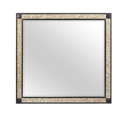 36" Black And Gold Faux Crystal And Wood Dresser Mount Framed Mirror HomeRoots