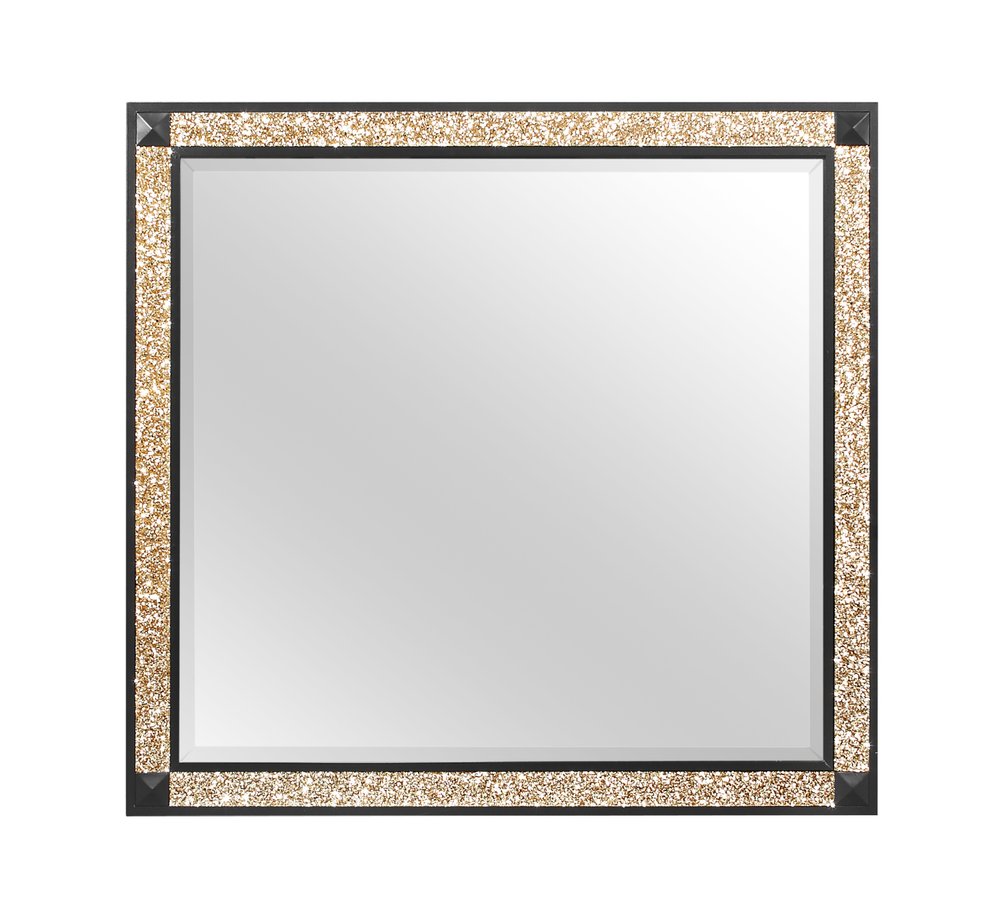 36" Black And Gold Faux Crystal And Wood Dresser Mount Framed Mirror HomeRoots